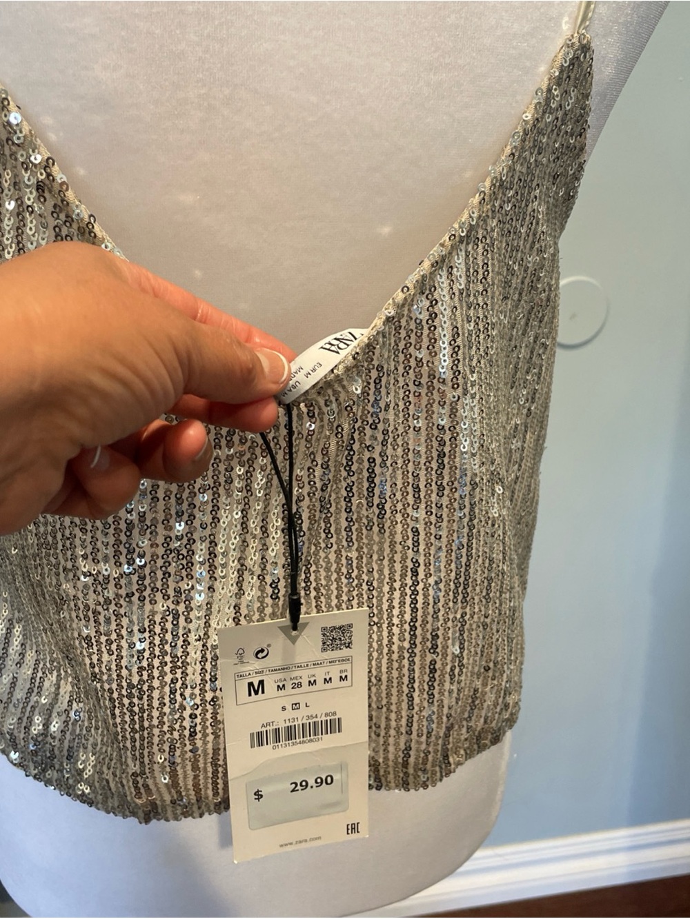 Zara Sequin Cami Tank Top (Med) Silver with tags but flaw. - Picture 9 of 9